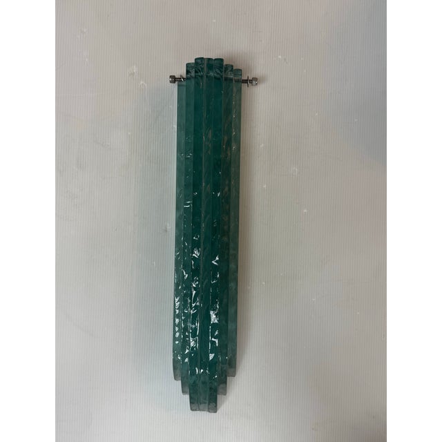 Metal 1980s Karl Springer Purcell Brass + Aqua Glass Wall Sconce For Sale - Image 7 of 12