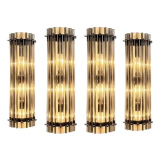 Italian Smoked Murano Glass Wall Sconces in the style of Venini, 1990s, Set of 4 For Sale