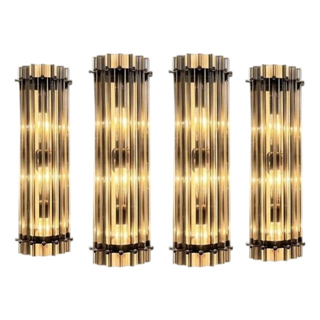 Italian Smoked Murano Glass Wall Sconces in the style of Venini, 1990s, Set of 4 For Sale