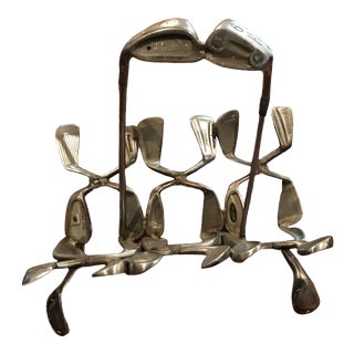 Hand Forged Golf Club Sculpture Magazine Rack - Fireplace Wood Basket - After Jeff Diamond For Sale