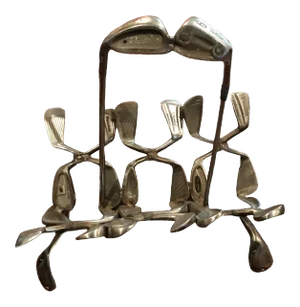 Hand Forged Golf Club Sculpture Magazine Rack - Fireplace Wood Basket - After Jeff Diamond