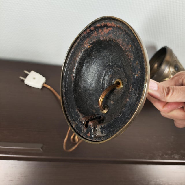 1920s Antique Art Deco Jeweled Brass Gooseneck Desk Lamp With Ruby Glass Cabochons, Circa 1920s For Sale - Image 5 of 9