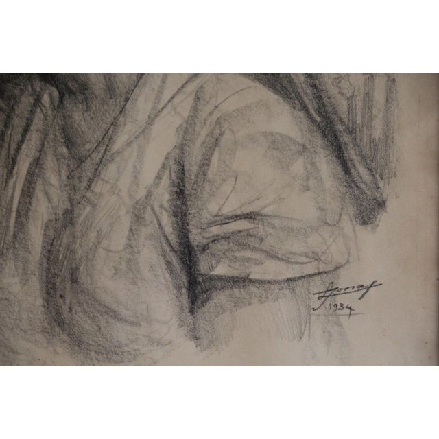 Lucien Jonas, Coal Miner's Wife, Charcoal Drawing, 1934, Framed For Sale - Image 7 of 14