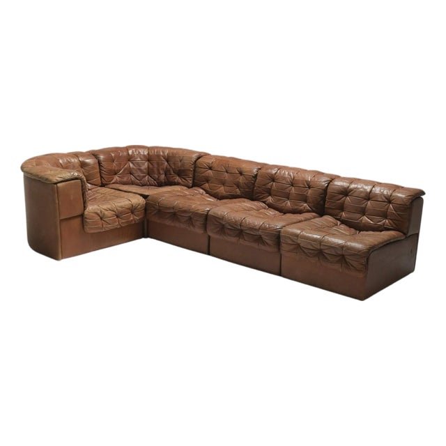 De Sede DS11 Patchwork Leather Sectional in Caramel, Circa 1970s For Sale