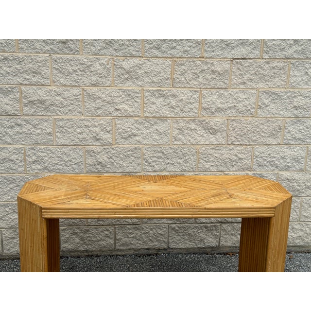 Vintage Palm Beach Pencil Reed Console With Geometric Inlaid Top in Style of McGuire For Sale - Image 4 of 12