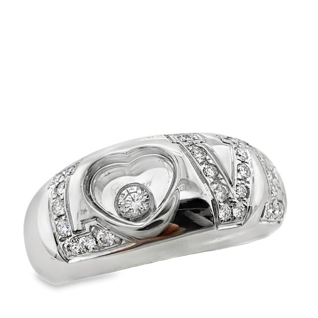 Transparent Mid 20th Century Chopard Happy Diamond 18k White Gold Love Dome Band Ring Size 4 w/Cert For Sale - Image 8 of 12
