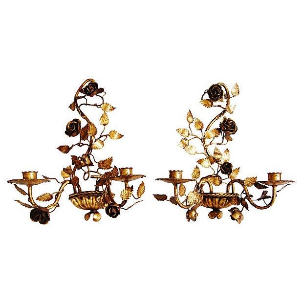 MidCentury Gold Gilt Tole Candle Sconces Pair Chairish