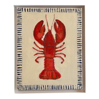 Lobster in White Contemporary Frame an Original Painting by Michelle Heimann. For Sale