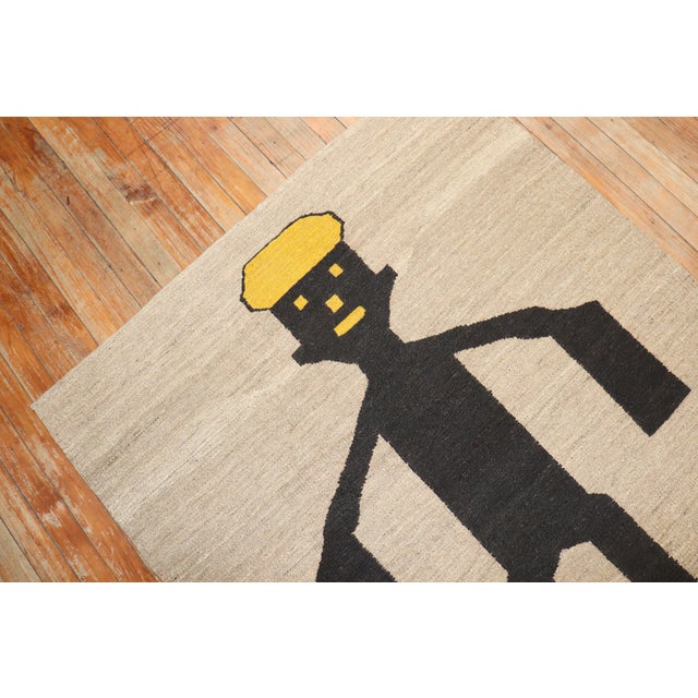 Mid-Century Modern Late 20th Century Hey Dude Pictorial Persian Kilim Wall Hanging - 3'9" x 4'3" For Sale - Image 3 of 18