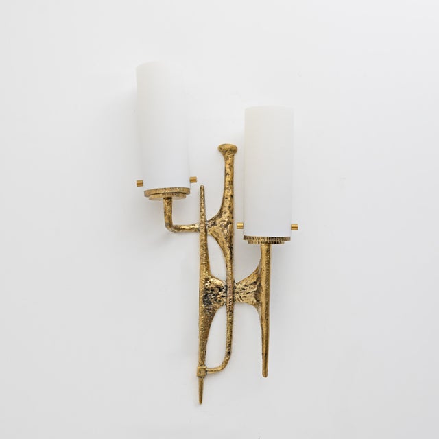 Felix Agostini Brutalist Bronze and Murano Glass Wall Sconces in the style of Felix Agostini, 1990s, Set of 2 For Sale - Image 4 of 8