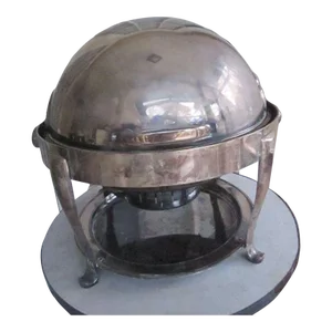 1960s Antique Silver Plated Round Chafing Dish With Stand and Burner