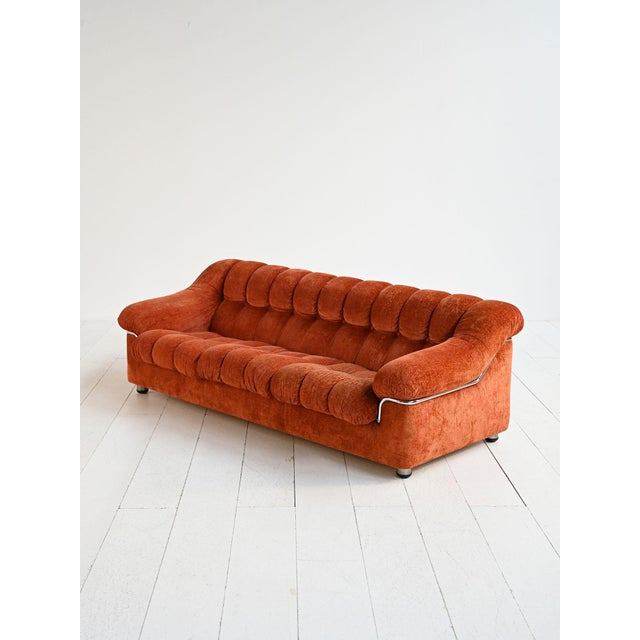 Vintage Rust-Colored Velvet Sofa with Metal Details, 1970s For Sale - Image 4 of 11