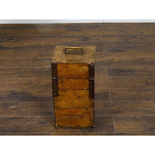 Wood 19th Century Rustic Pine or Oak Tantalus Wine Box with Metal Hardware For Sale - Image 7 of 12
