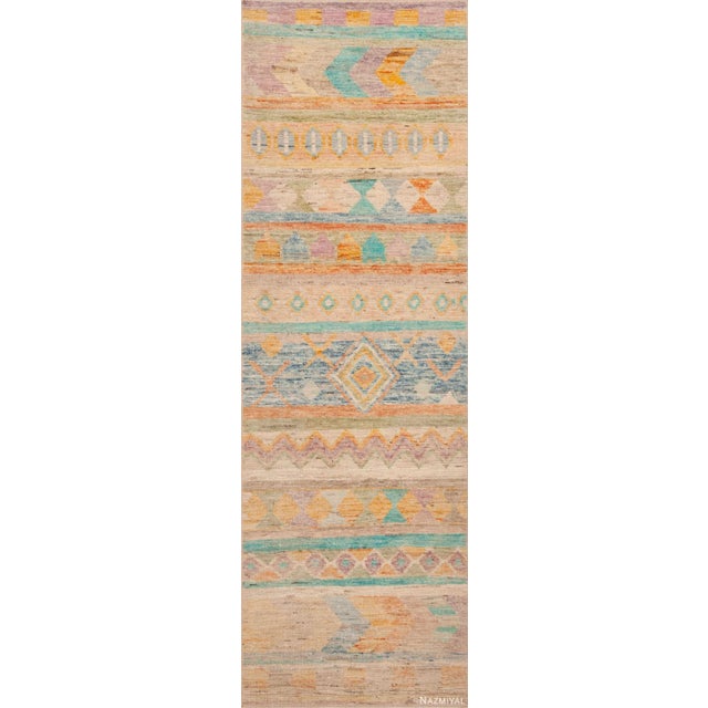 Happy Colorful Tribal Geometric Modern Hallway Runner Rug For Sale
