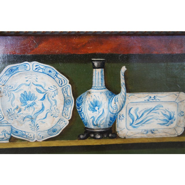 Wood Late 20th Century Fabrice De Villeneuve Trompe l'Oeuil Bw China Cupboard Still Life Oil Painting For Sale - Image 7 of 12
