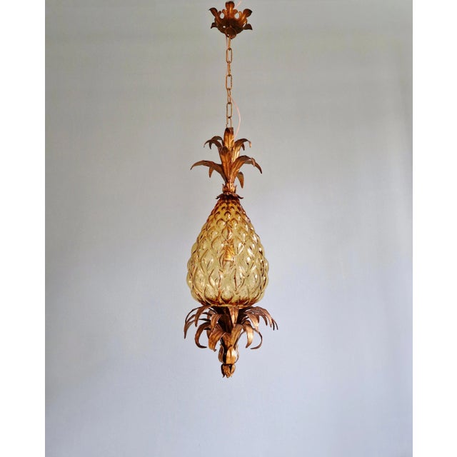 Pineapple Pendant Light in Gold Metal and Amber Glass, Italy, 1960 For Sale - Image 14 of 17