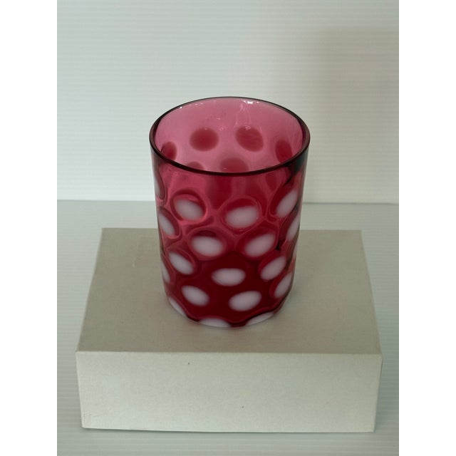 Mid 20th Century Hand-Blown Cranberry Art Glass Controlled Bubble Tumbler Vase 3.5” Tall For Sale In Phoenix - Image 6 of 10