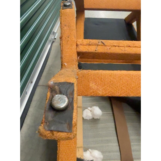 Orange Pair of 1970s Billy Baldwin Style X-Base Ottomans in Original Orange Herringbone Upholstery For Sale - Image 8 of 9