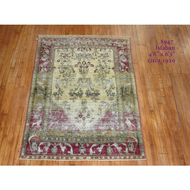 Persian Antique Zabihi Collection Persian Isfahan Prayer Carpet - 4'6" x 6'5" For Sale - Image 3 of 8