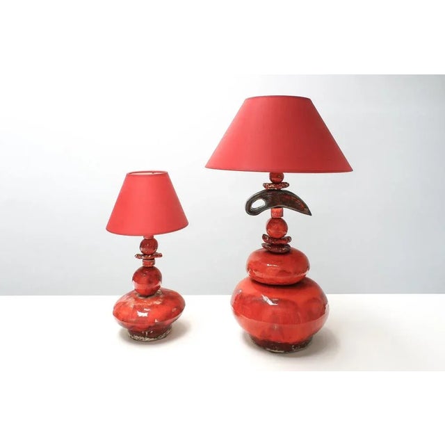 Art Stacking Ceramic Table Lamps by Greta Beuckelaere, Belgian, 1990s, Set of 2 For Sale - Image 9 of 9