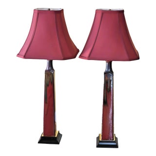 Drip Glaze Pottery Buffet Lamps by Bombay Company, a Pair For Sale