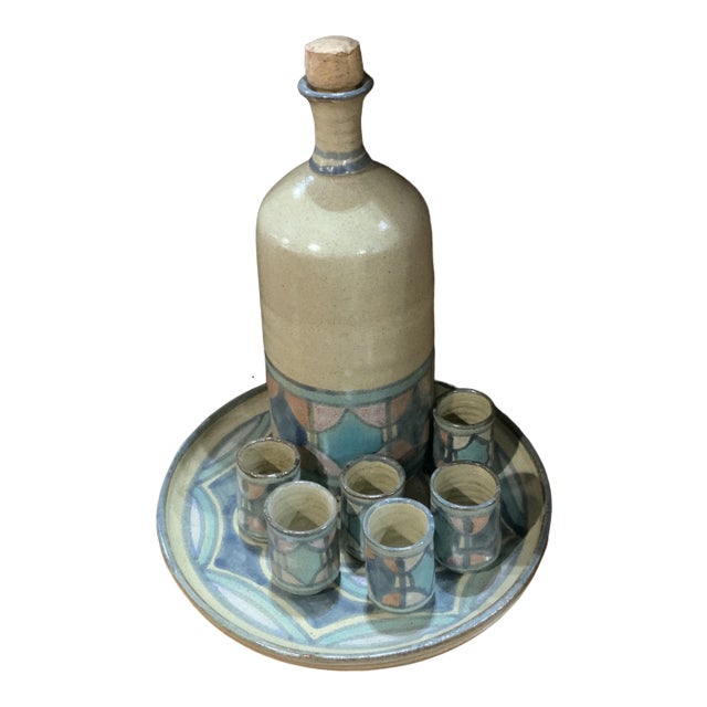 Vintage Mexican Tequila Carafe & Shot Glass Set- 8 Pieces For Sale