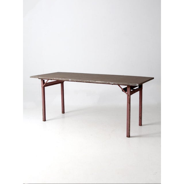 Brown Mid-Century Industrial Work Table For Sale - Image 8 of 15