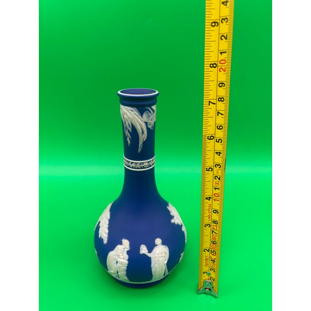 1970s Antique Wedgwood Dark Blue Jasperware Barber Bottle Vase Classical Muses Relief England For Sale - Image 5 of 12