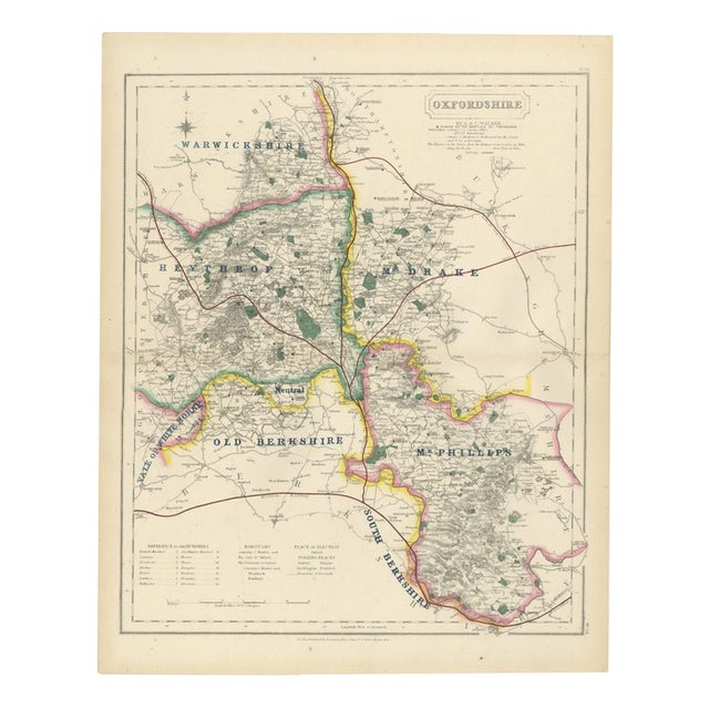 Antique Hobson Fox Hunting Map of Oxfordshire by Heythrop Hunt, 1870 For Sale