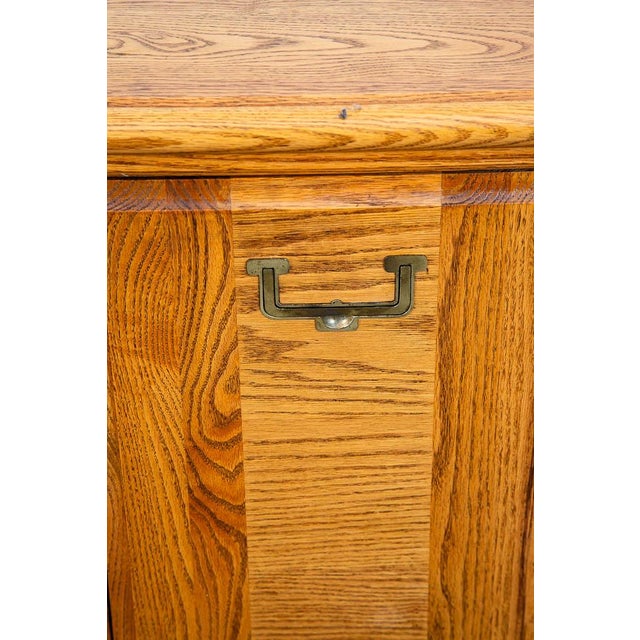 Mid Century Modern Credenza Dresser Cabinet Solid Oak 3 Drawer Wood Brass Trim For Sale - Image 11 of 12