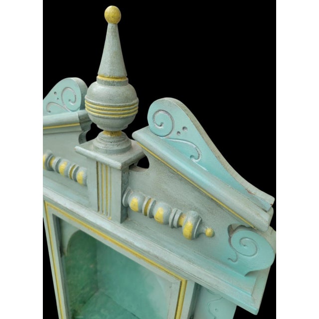 ​Vintage Repurposed Architectural Clock Case Pale Seafoam Blue Curiosity Trinket Cabinet Wall Shelf For Sale - Image 11 of 12