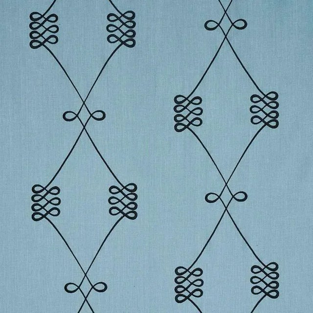 Sample - Schumacher Nicolette Embroidery Fabric in Dusty Blue For Sale