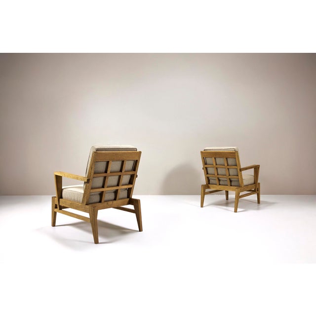 Mid-Century Modern Set of Reconstructivist Lounge Chairs in Oak by René Gabriel for Lieuvin, France, 1940s For Sale - Image 3 of 17