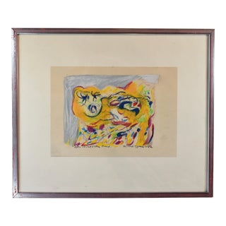 1980s Danish Abstract Colorful Dog Drawing, Framed For Sale