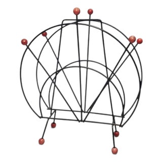 1950s Atomic Magazine Rack in Steel + Wood For Sale