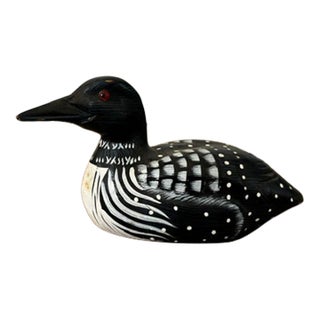 Hand-Carved Painted Wooden Loon Decoy Sculpture For Sale