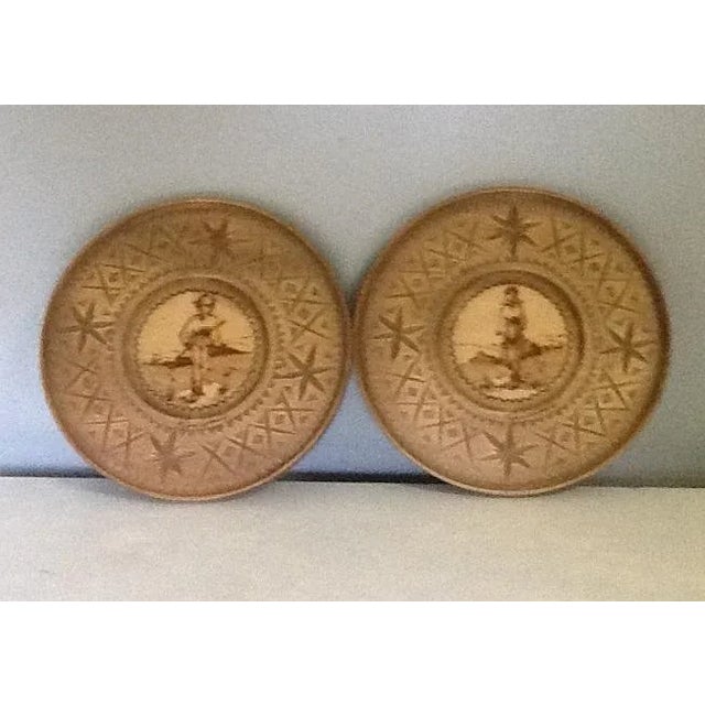 8" Burned & Carved Wood Decorative Plates - A Pair For Sale - Image 10 of 10