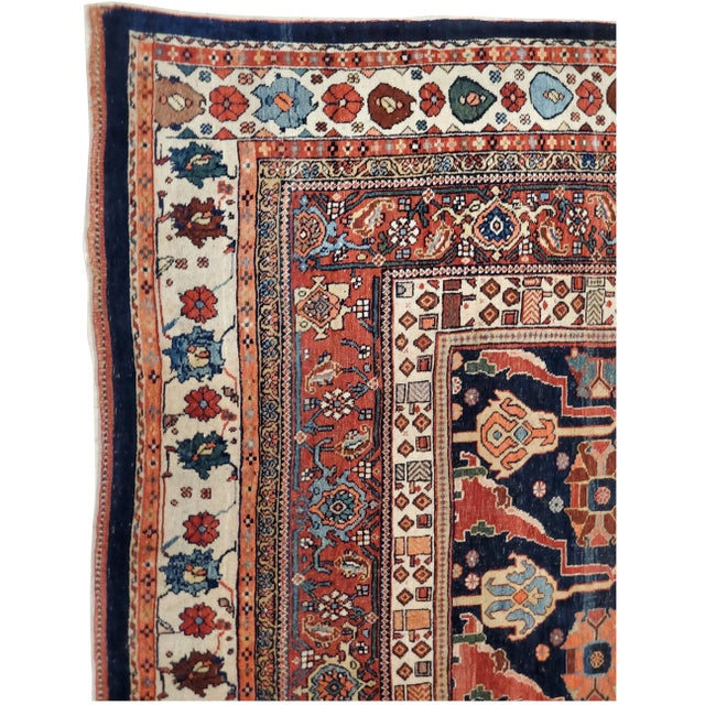 Late 19th Century Antique Bijar Carpet Oriental Carpet, Handmade, Navy, Red, Light Blue and Green For Sale - Image 5 of 12