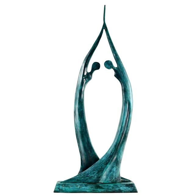 Mexican Vintage Jose Almanzor (Mexican) Sculpture in Verdigris Bronze of Embracing Lovers, Edition 30/30 For Sale - Image 3 of 10