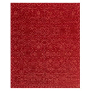 Modern Tibetan Red Floral Handmade Wool Rug by Doris Leslie Blau For Sale