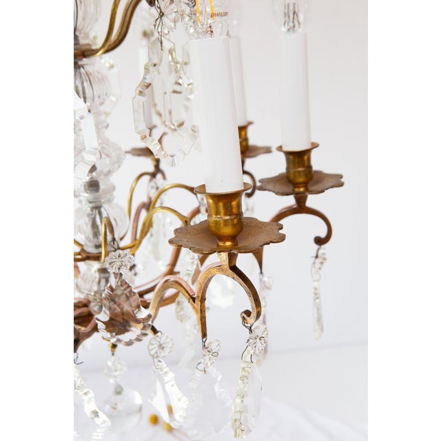Vintage French Chandelier in Brass with Bronze and Crystals, 1930s For Sale - Image 3 of 11