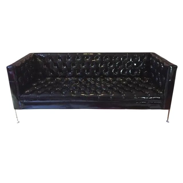 Mid-Century Modern Custom Edelman Patent Leather Tuxedo Sofa For Sale - Image 3 of 11