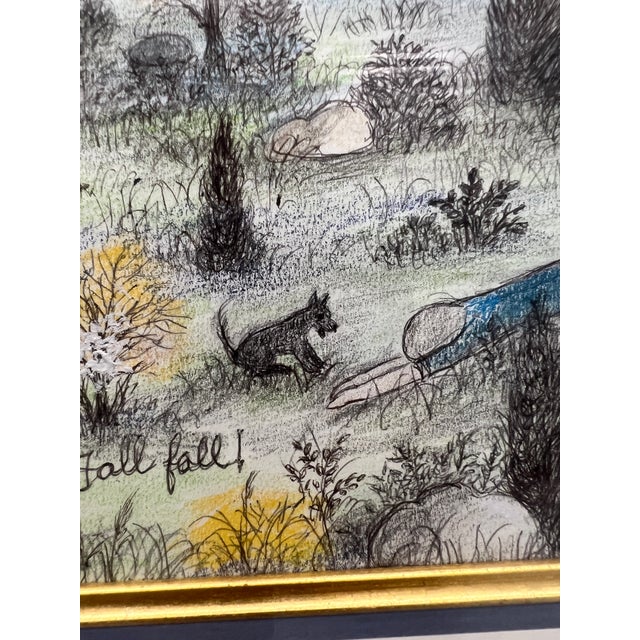 Folk Art Martha Cahoon (American 1905-1999) "A Fall Fall" Crayon Folk Art Painting C. 1996 For Sale - Image 3 of 9