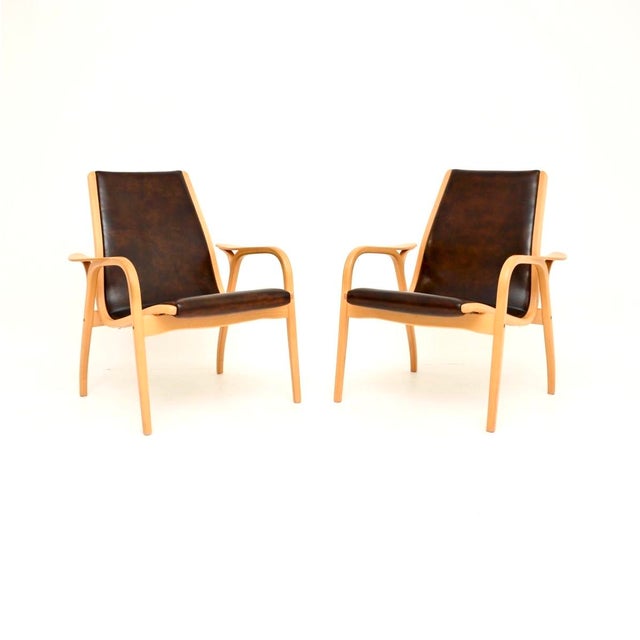 Vintage Swedish Leather Lamino Armchairs attributed to Yngve Ekström for Swedese, 1970s, Set of 2 For Sale - Image 11 of 11
