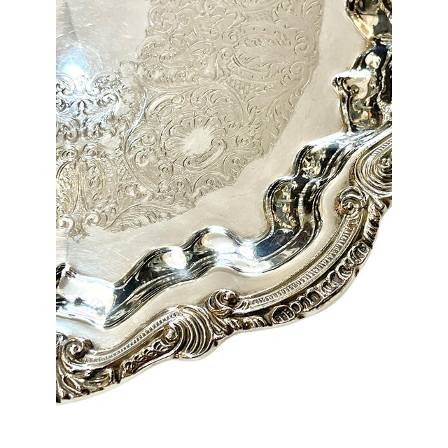 Metal Vintage Footed Silver Salver Cocktail Tray Shell Detailing For Sale - Image 7 of 12