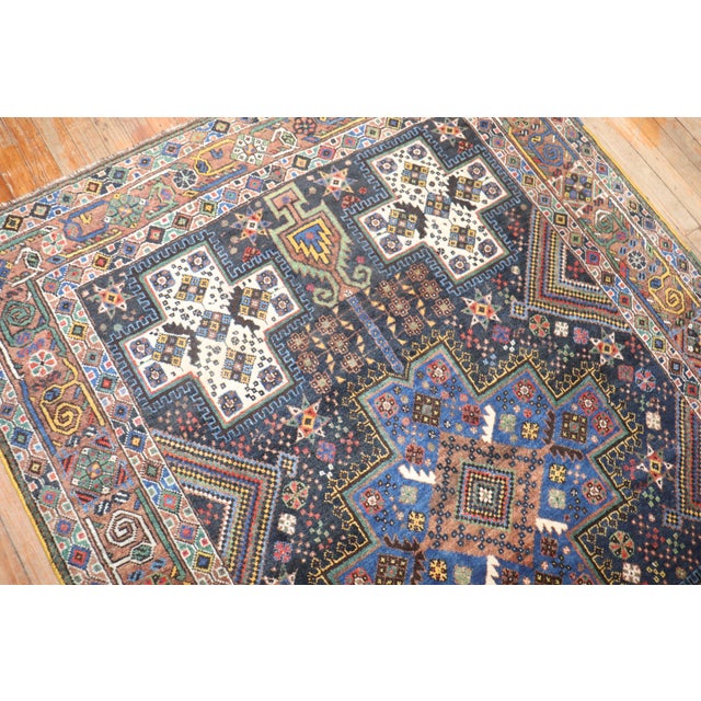 Vintage Navy Persian Square Accent Rug For Sale - Image 9 of 9