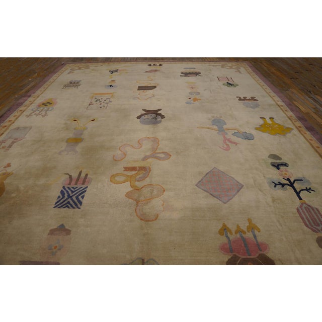 1920s Chinese Peking Carpet With 100 Antiques Pattern ( 10' 8" x 14' 4" - 325 x 437 cm ) Antique Peking Chinese Geometric...