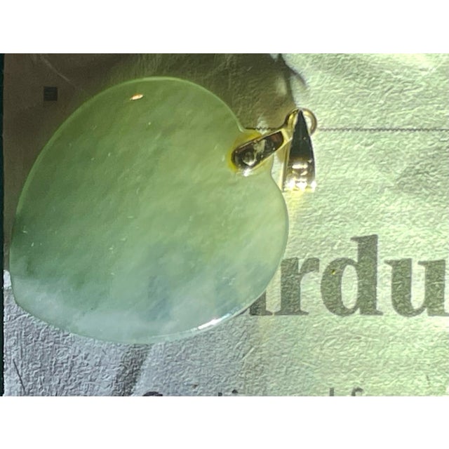 Chinese Jadeite Jade in 14k Gold Heart Shaped Very Fine Translucent Pale Apple Green Pendant For Sale - Image 3 of 7
