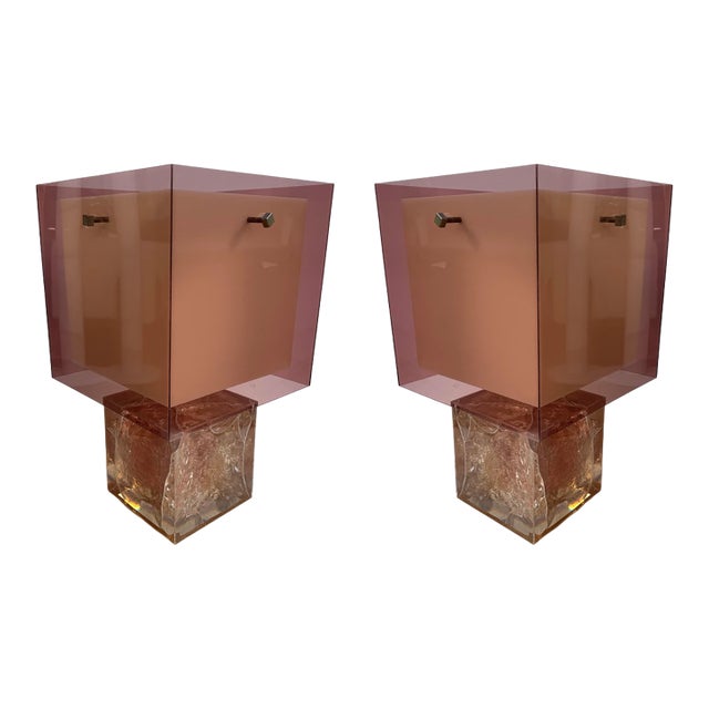 Pair of Lamps Pink Fractal Resin by Selenova, Italy, 1970s For Sale