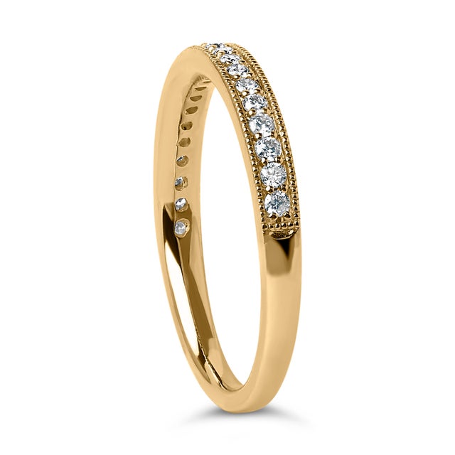 Early 21st Century 14K Yellow Gold 1/4 Cttw Round Diamond Milgrain Wedding Band (I-J Color, SI2-I1 Clarity) - Size 5.5 For Sale - Image 5 of 7